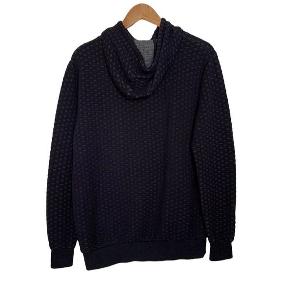 Thick Navy Blue Textured Hoodie - Picture 4 of 5